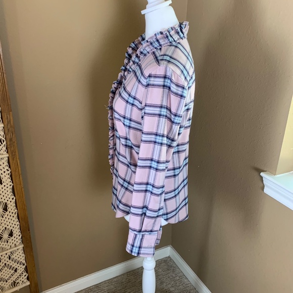 Isabel Marant Étoile Wendy Plaid Ruffle Flannel Shirt Sz 4 Pink Blue Check - Picture 2 of 9